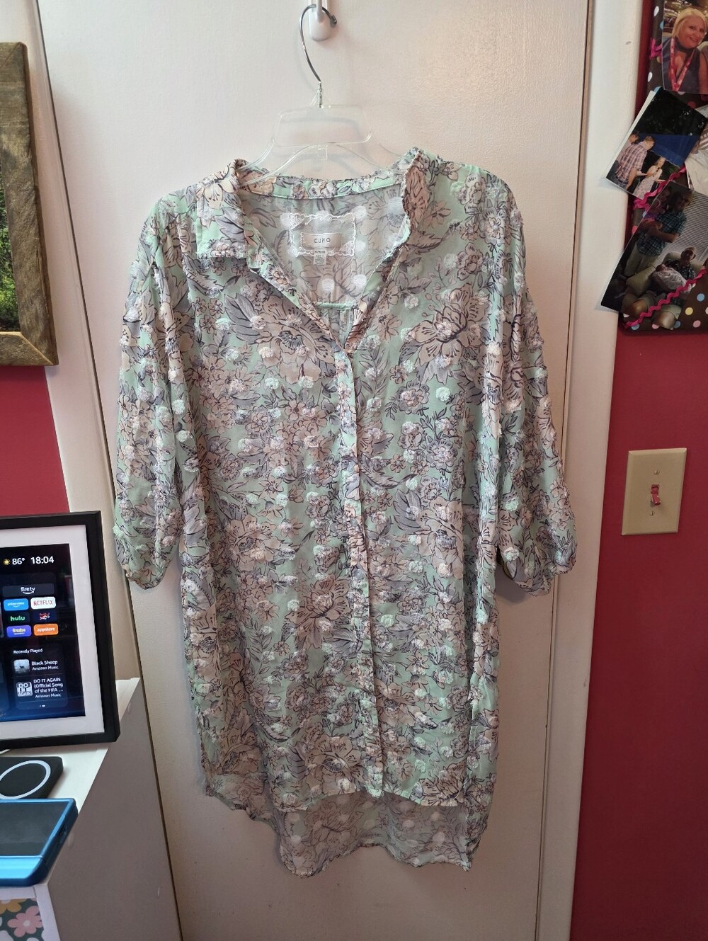 Cupio Women's Size XL Short Sleeve Button Down Top Floral